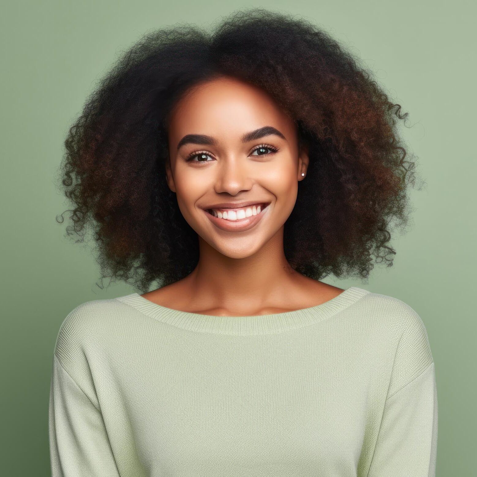 Portrait of a smiling young african woman wearing sweater standing isolated over green background